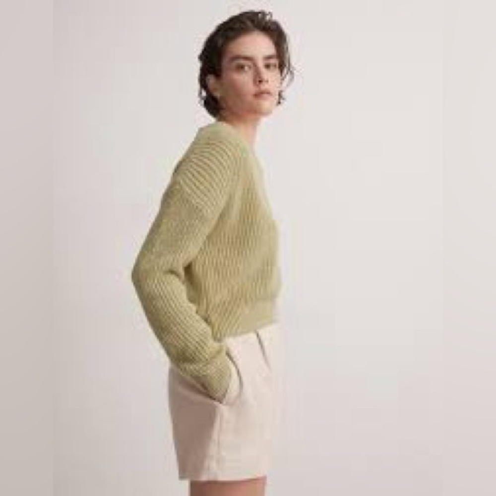 Madewell Textural-Knit Olive Knit Cropped Cotton Sweater Size XXL‎